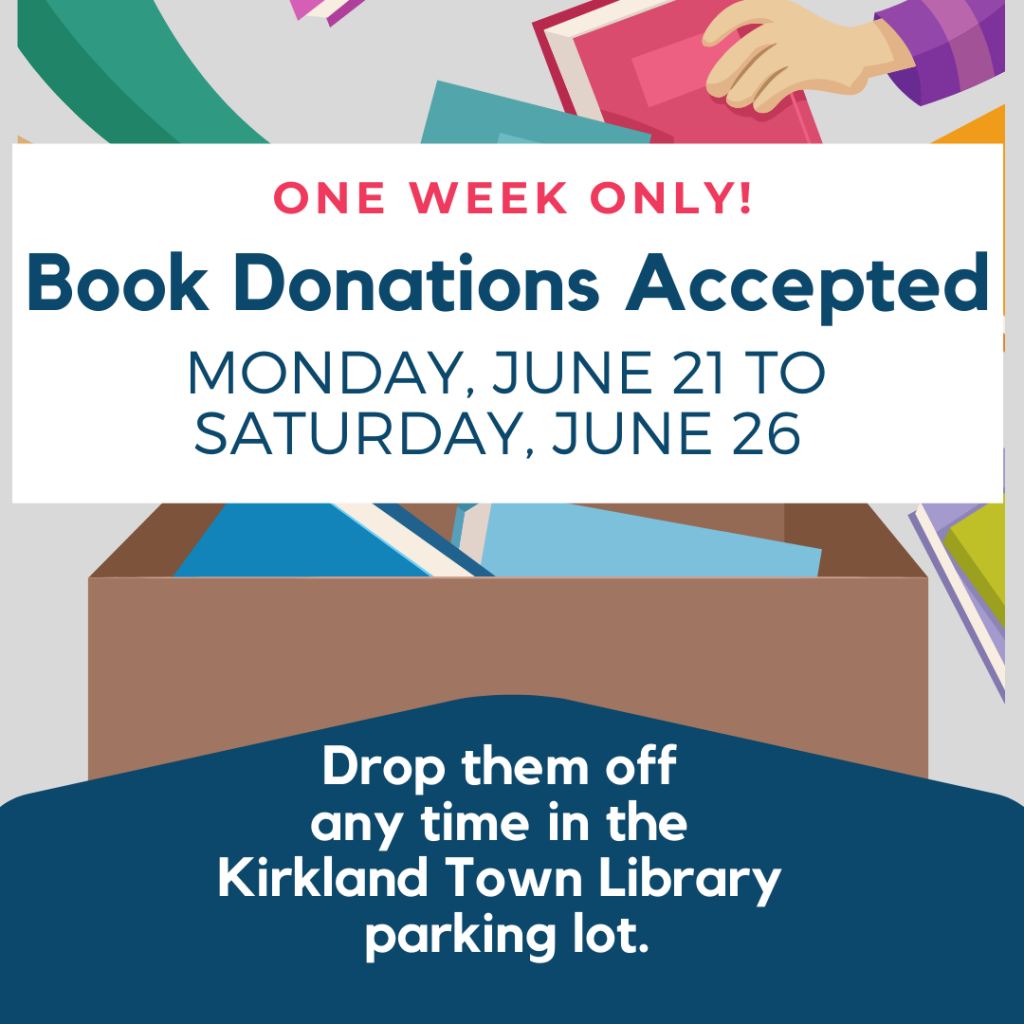 Book Donations Accepted Kirkland Town Library